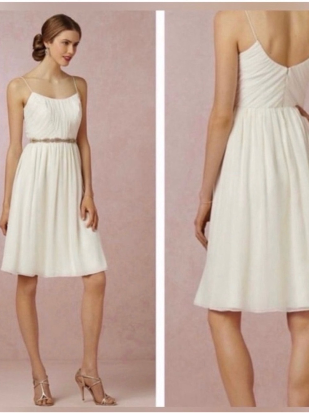 Anthropologie Ivory Spaghetti-Strap Chiffon Midi Dress